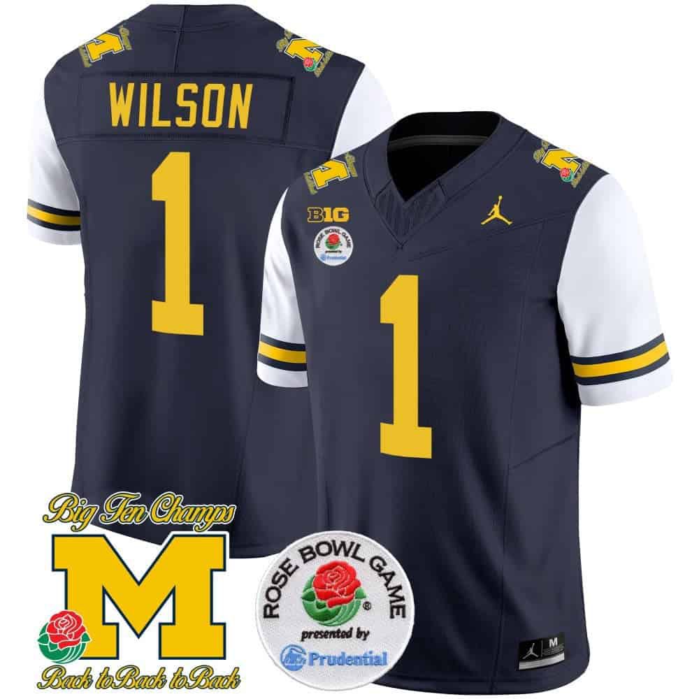 Men Michigan Wolverines #1 Wilson Drak Blue 2024 Rose Bowl Patch Vapor Limited NCAA Jersey style 1->indianapolis colts->NFL Jersey